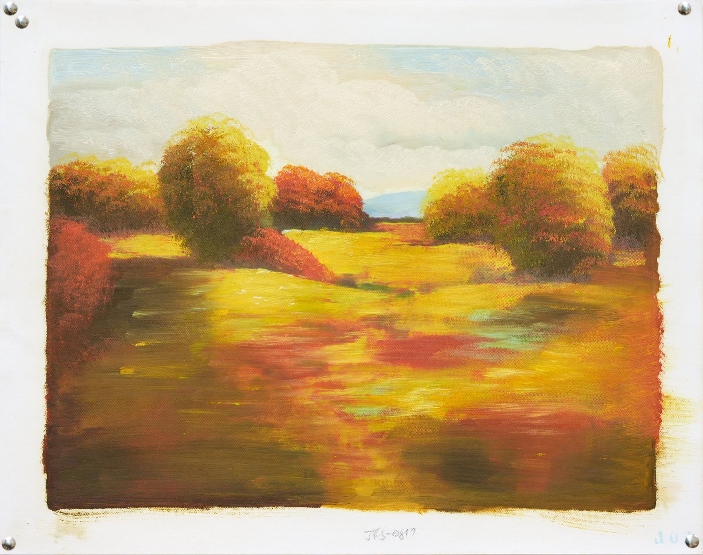 Golden Meadow and Autumn Trees Landscape Oil Painting