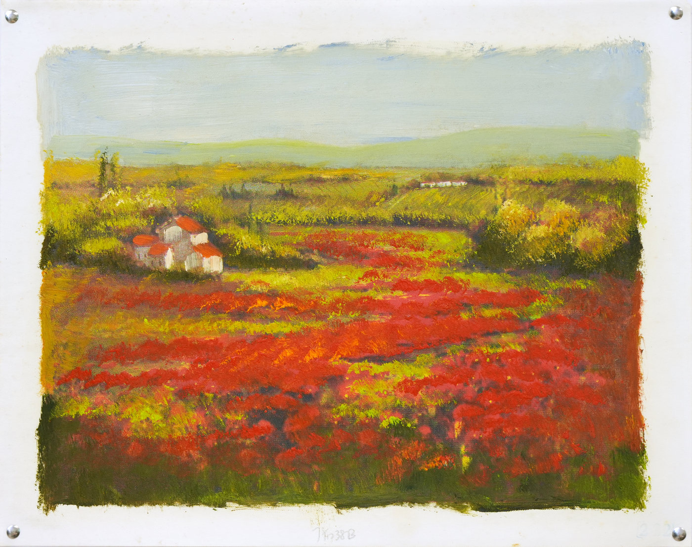 Country Cottage by Red Flower Fields Oil Painting