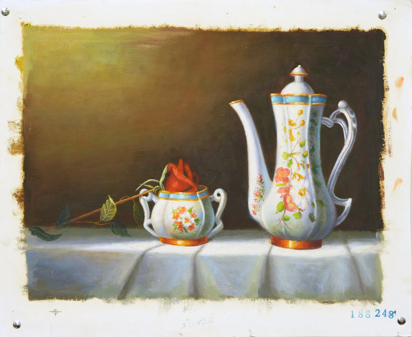 Coffee Pot Still Life Oil Painting for a Dining Room