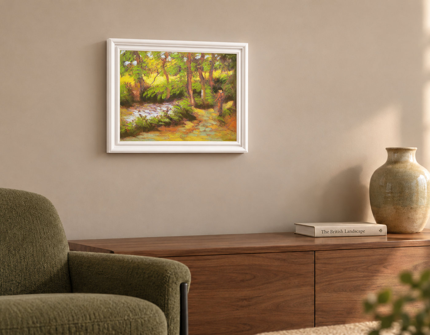 Woodland Stream Landscape Oil Painting in Sunlight