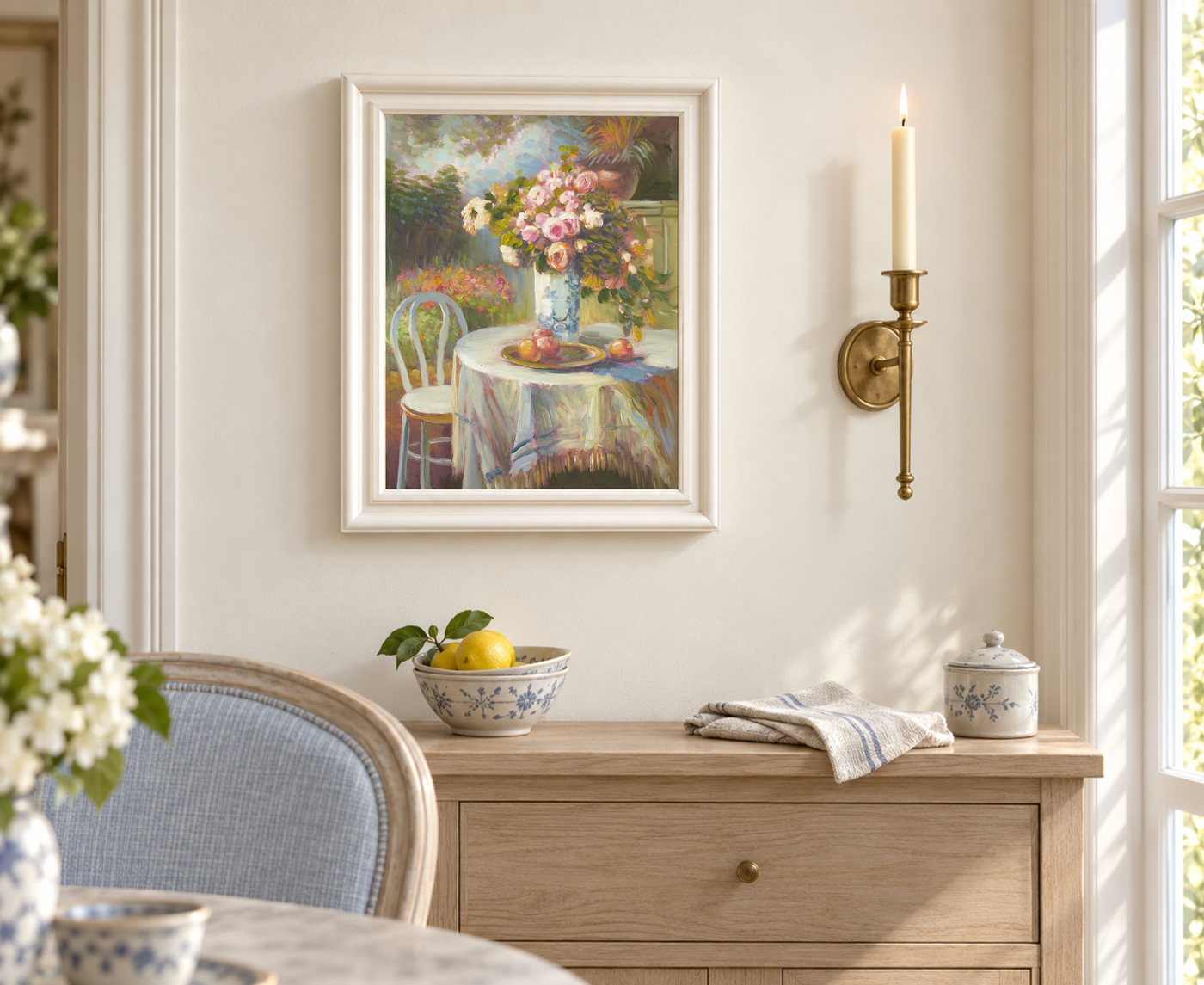Pink Roses on a Garden Table Still Life Oil Painting