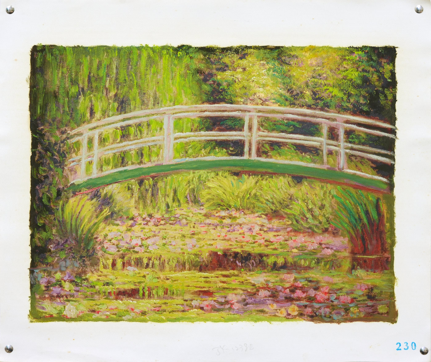 Bridge over a Lily Pond Garden Oil Painting