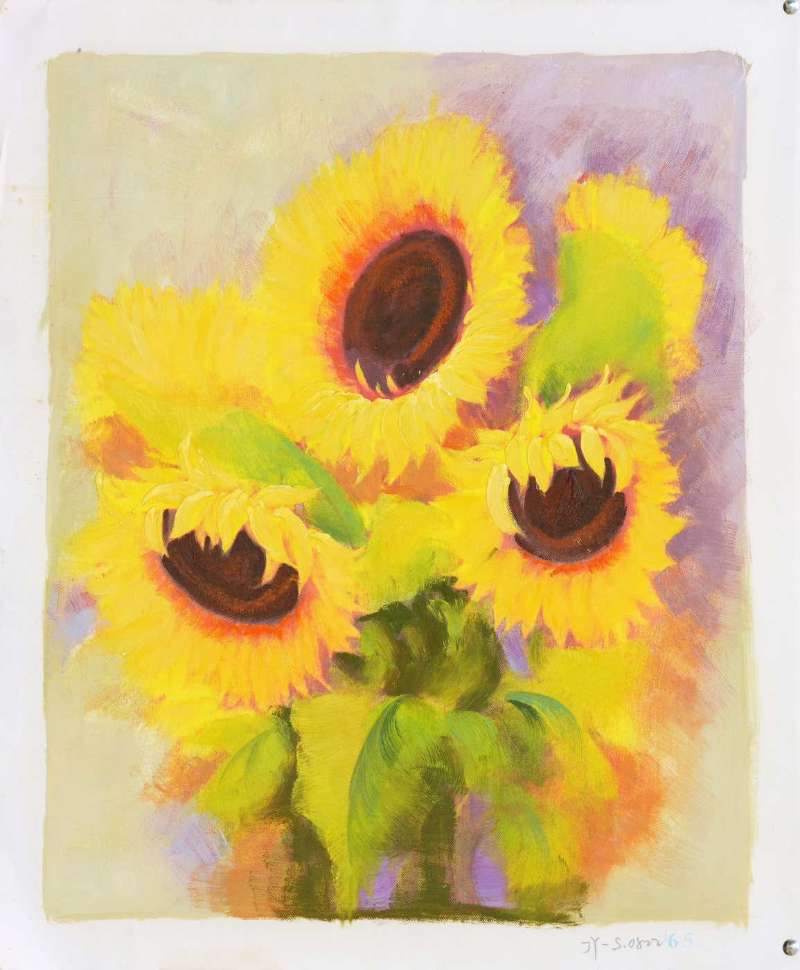 Sunflower Oil Painting on a Lavender Background