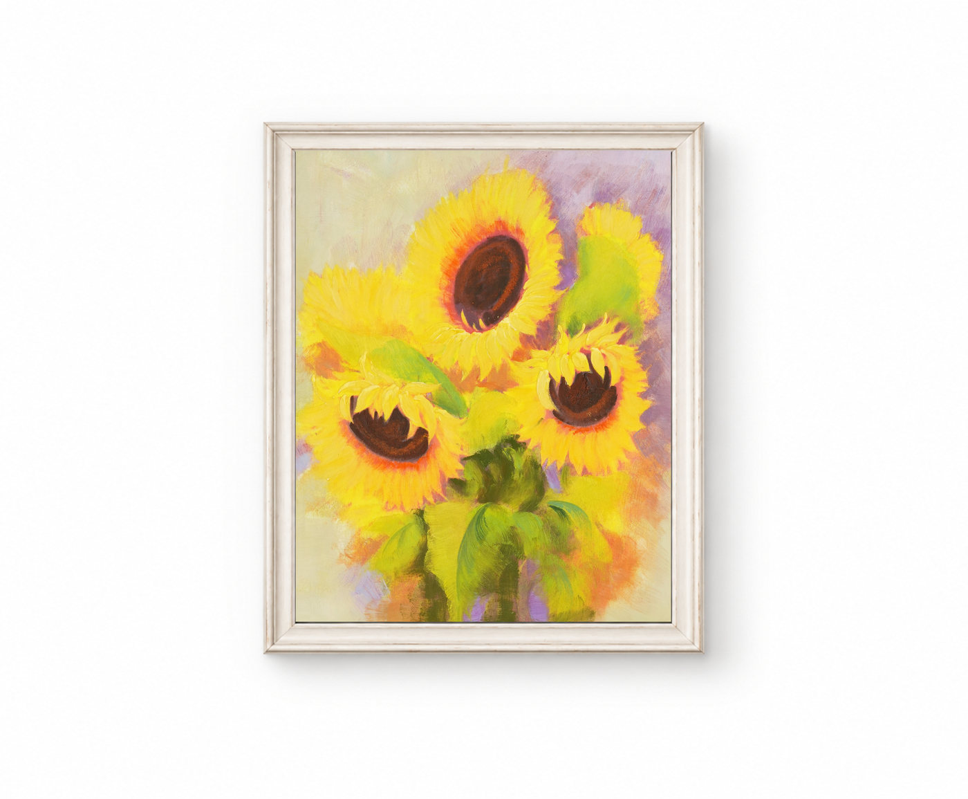 Sunflower Oil Painting on a Lavender Background - Frame example