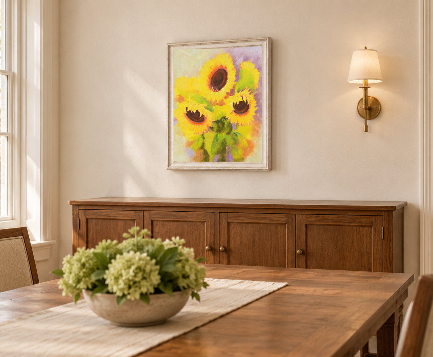 Sunflower Oil Painting on a Lavender Background