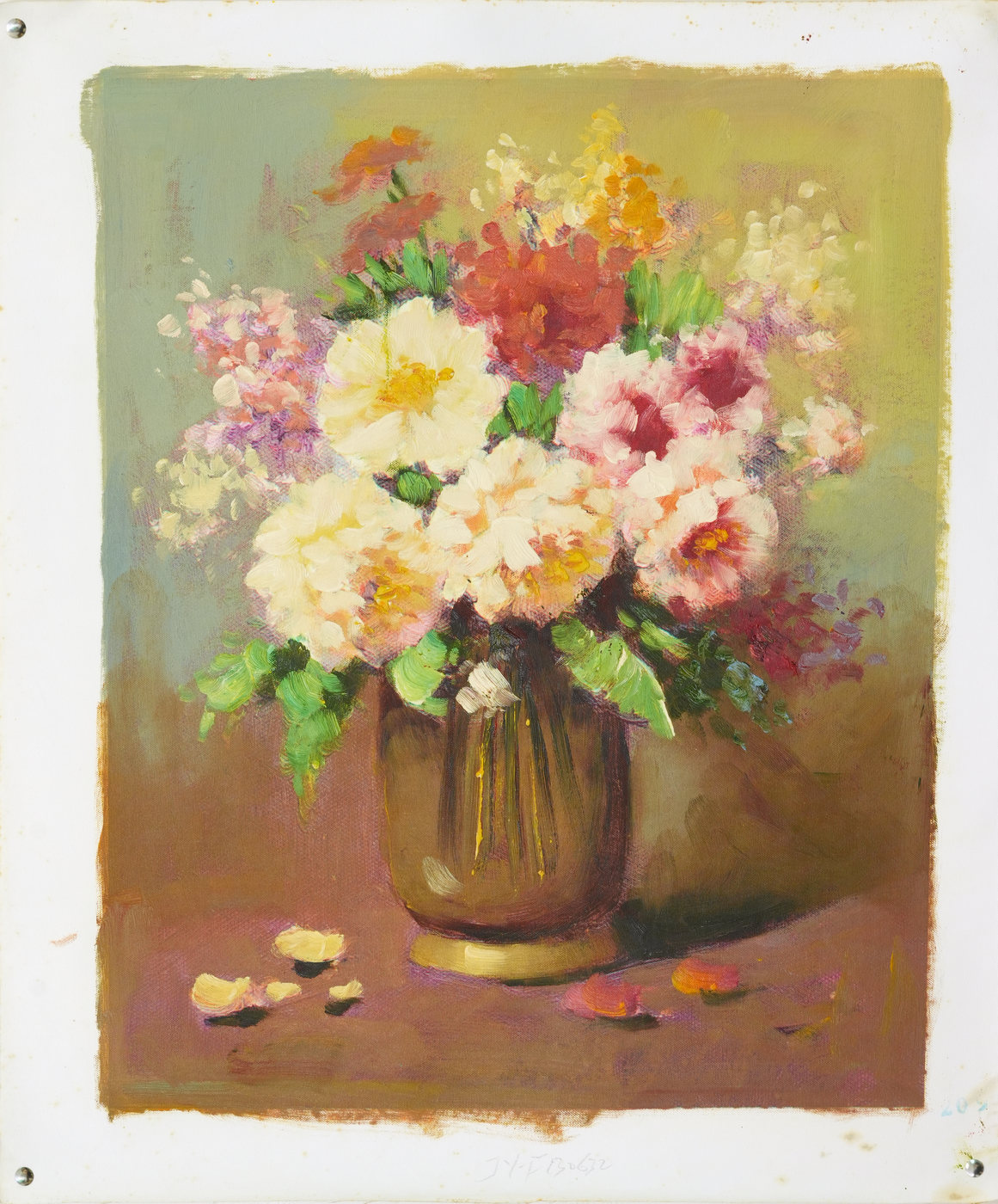 Pink and Cream Flower Bouquet Oil Painting