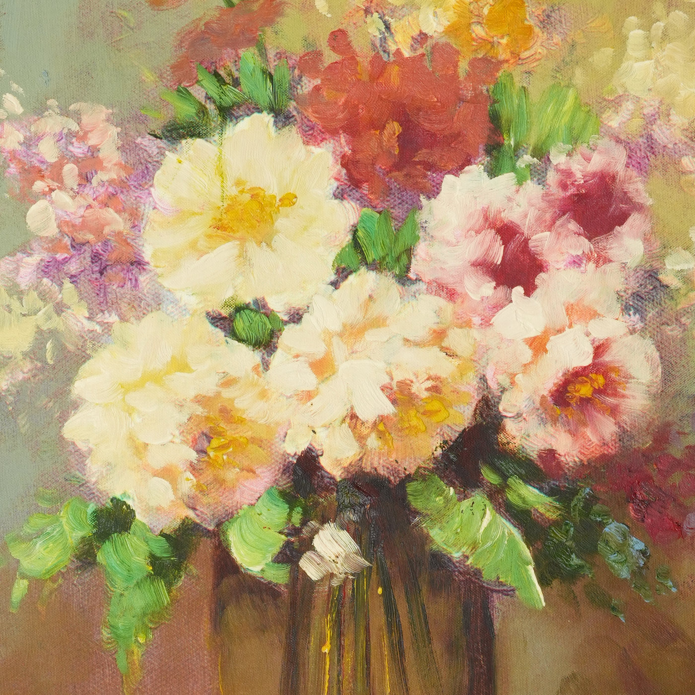 Pink and Cream Flower Bouquet Oil Painting - Brushwork detail