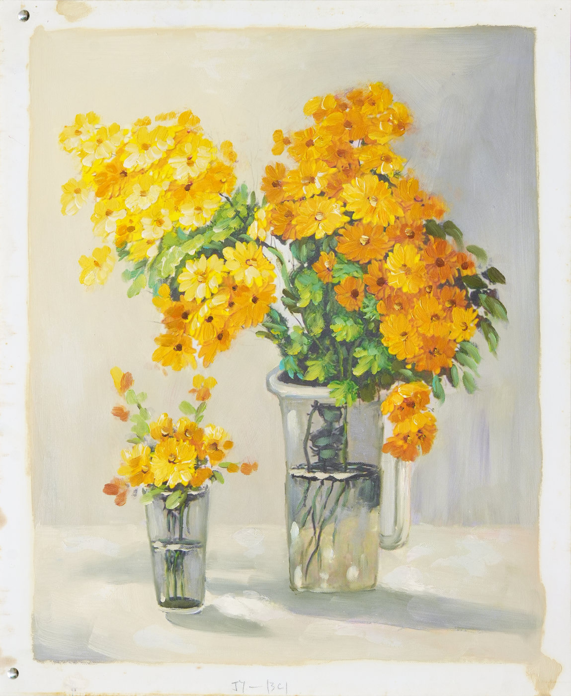 Yellow Flower Oil Painting in Glass Vases