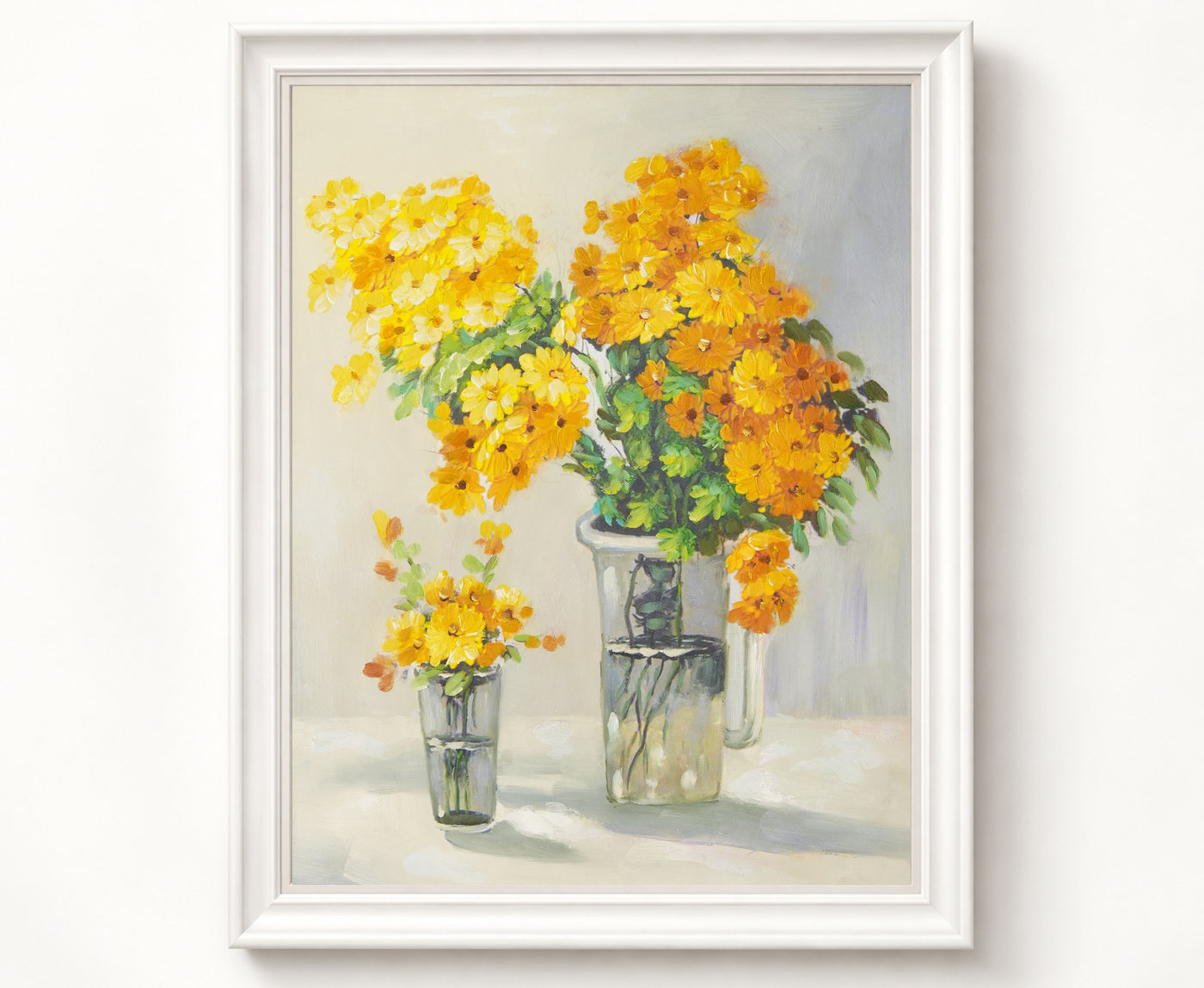Yellow Flower Oil Painting in Glass Vases - Frame example