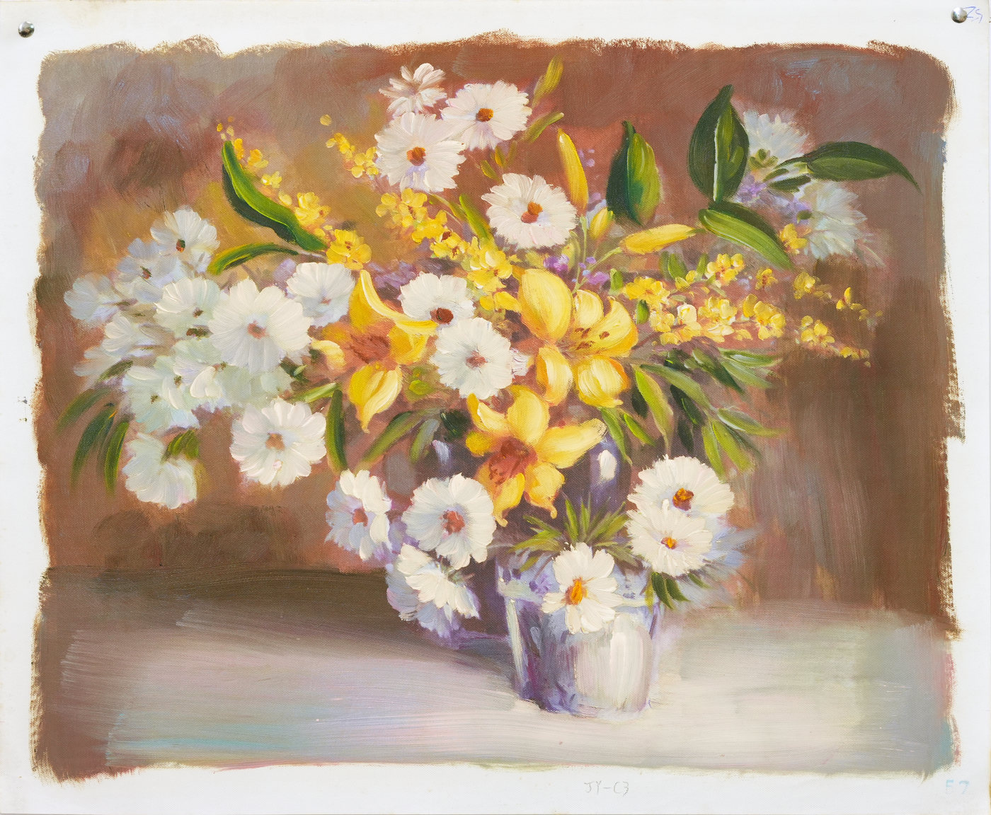White Daisy Bouquet Floral Oil Painting