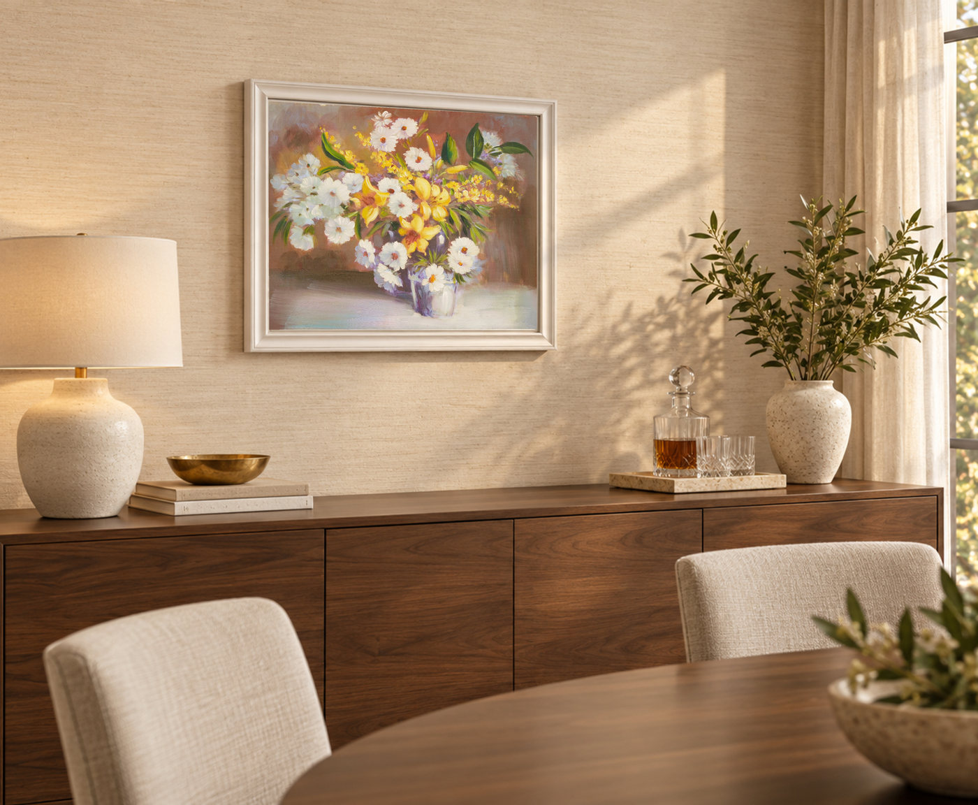White Daisy Bouquet Floral Oil Painting