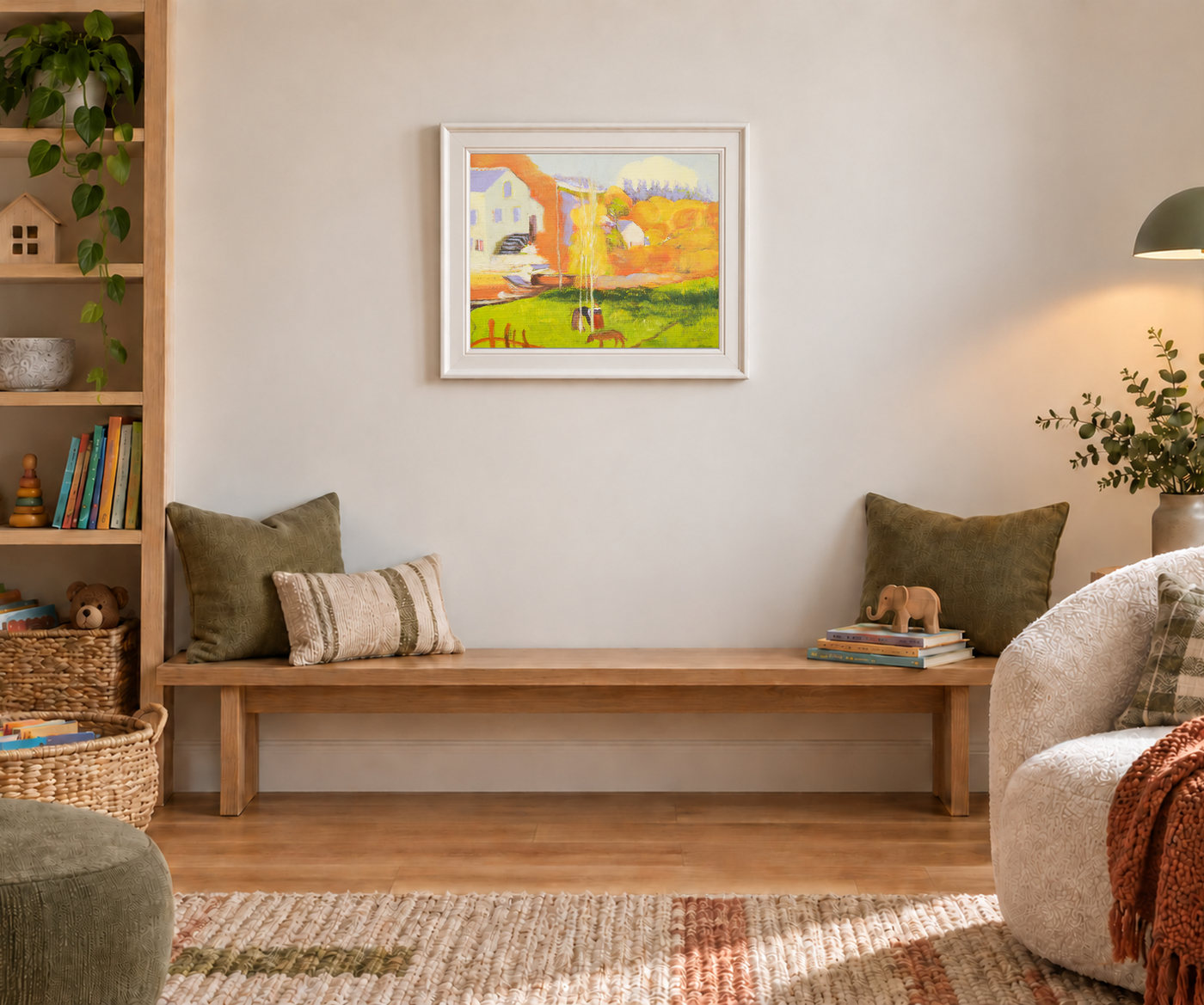 Autumn Cottage Landscape Oil Painting by Water