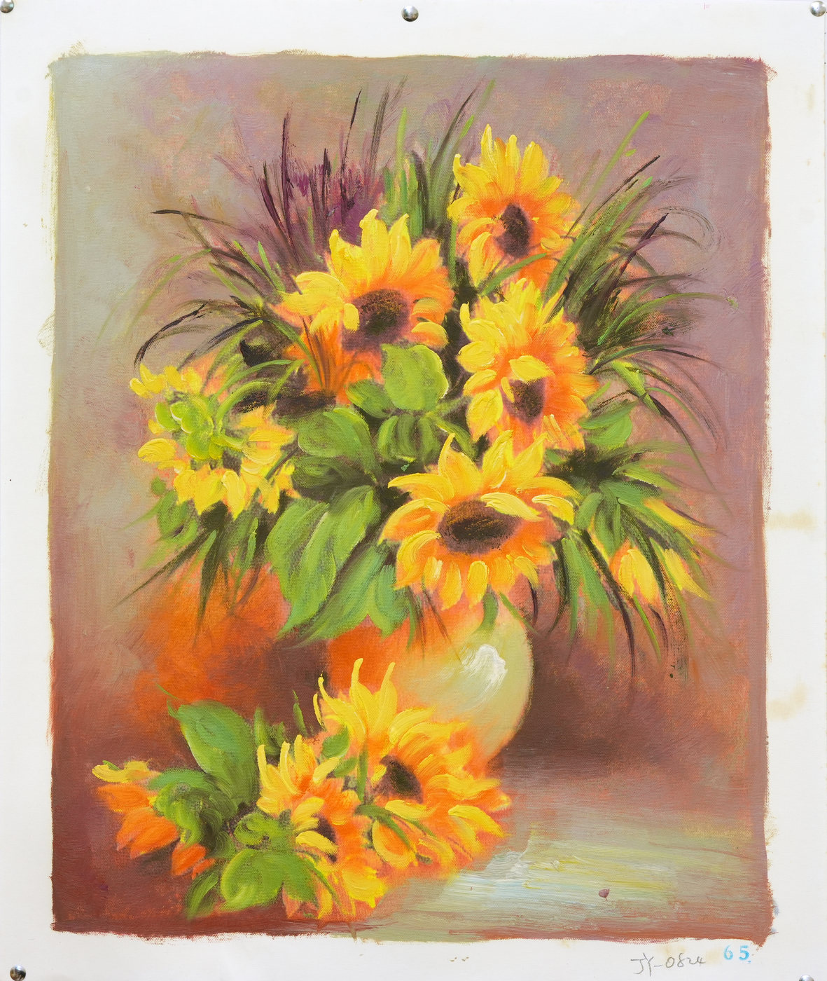 Sunflower Oil Painting in a Terracotta Vase