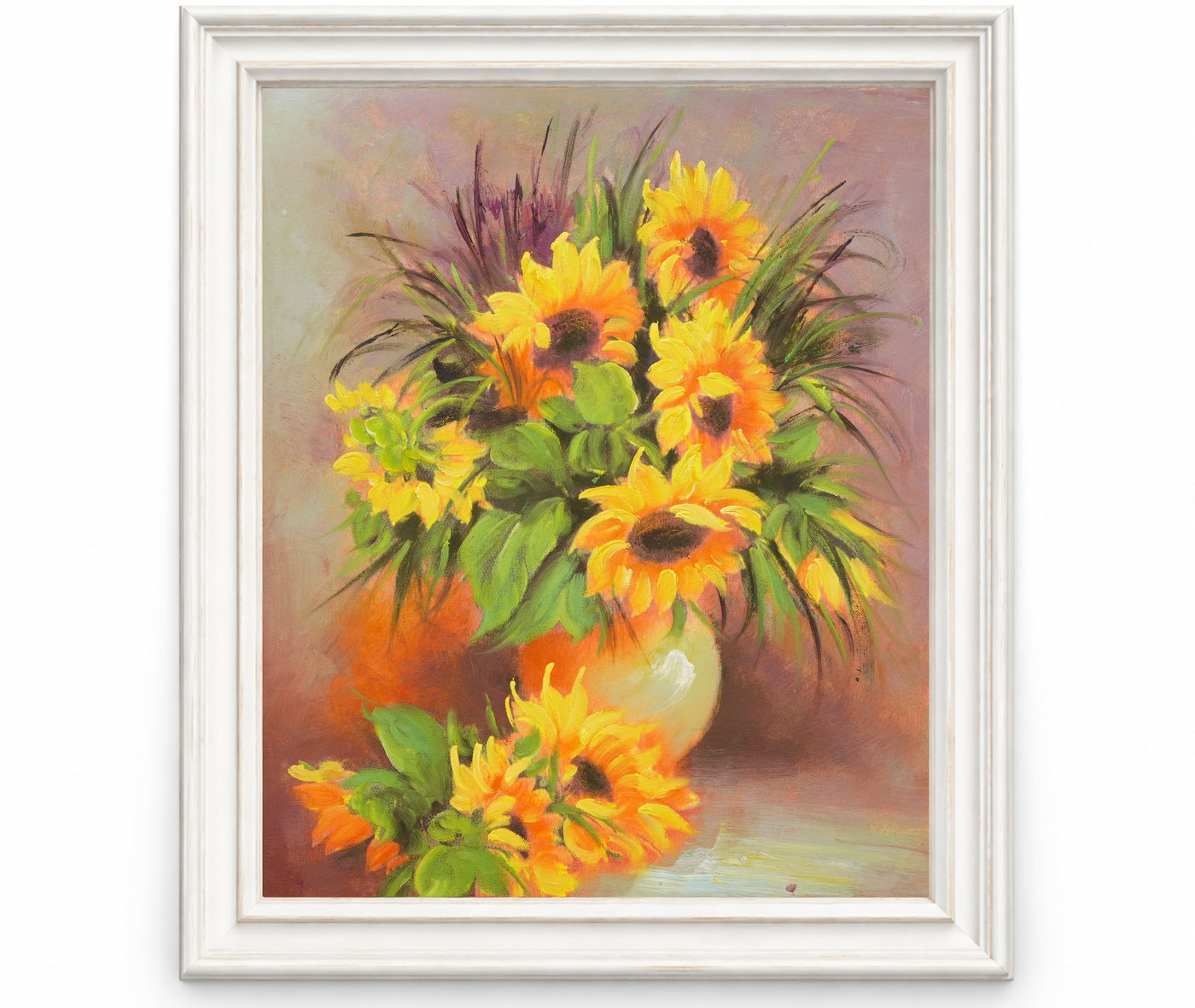 Sunflower Oil Painting in a Terracotta Vase - Frame example