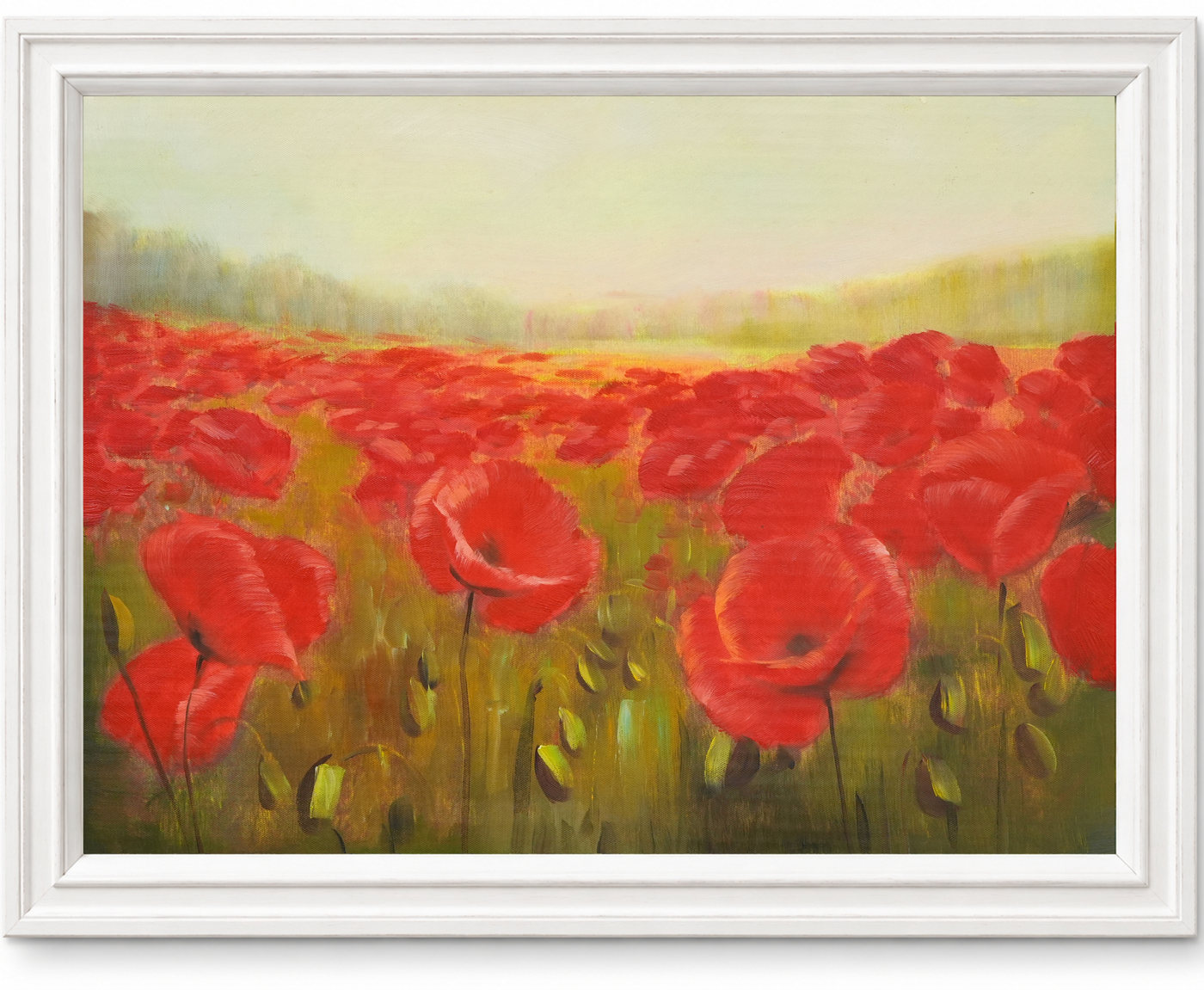 Scarlet Poppy Floral Oil Painting in a Green Meadow - Frame example