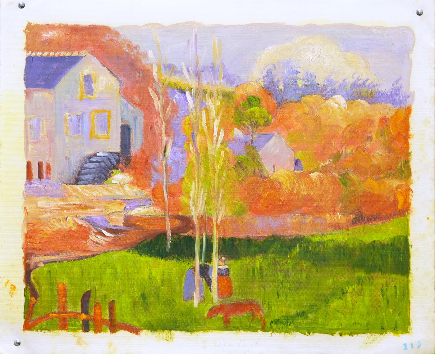 Autumn Garden Cottage Landscape Oil Painting