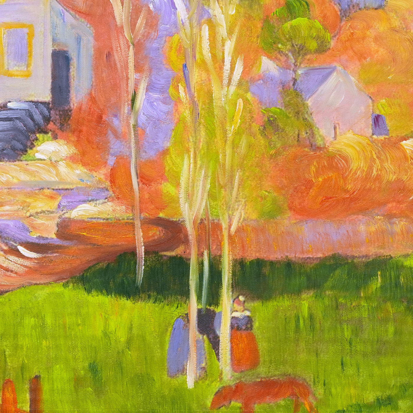 Autumn Garden Cottage Landscape Oil Painting - Brushwork detail
