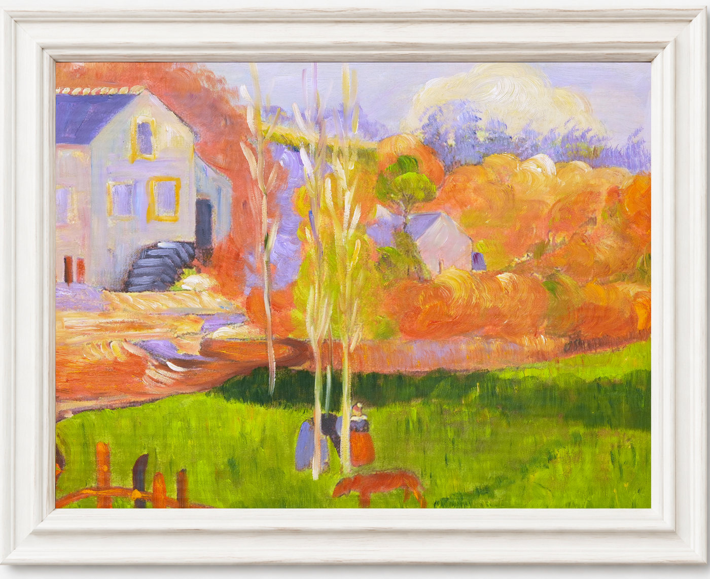 Autumn Garden Cottage Landscape Oil Painting - Frame example