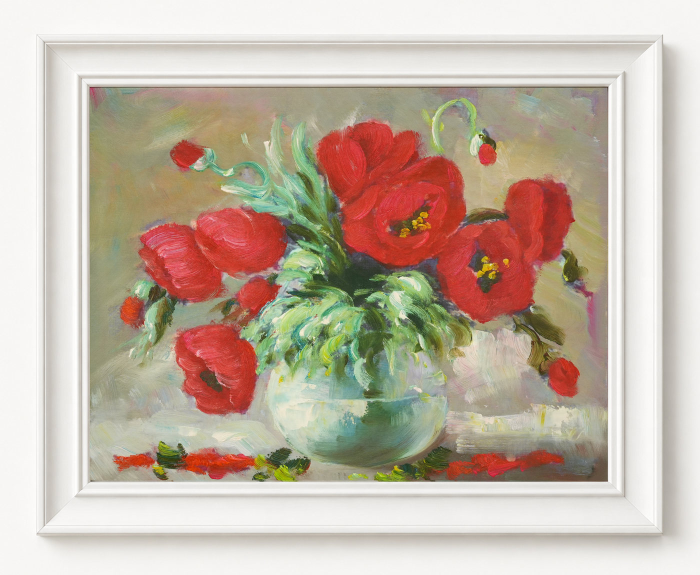 Red Poppy Bouquet Oil Painting in a Clear Vase - Frame example