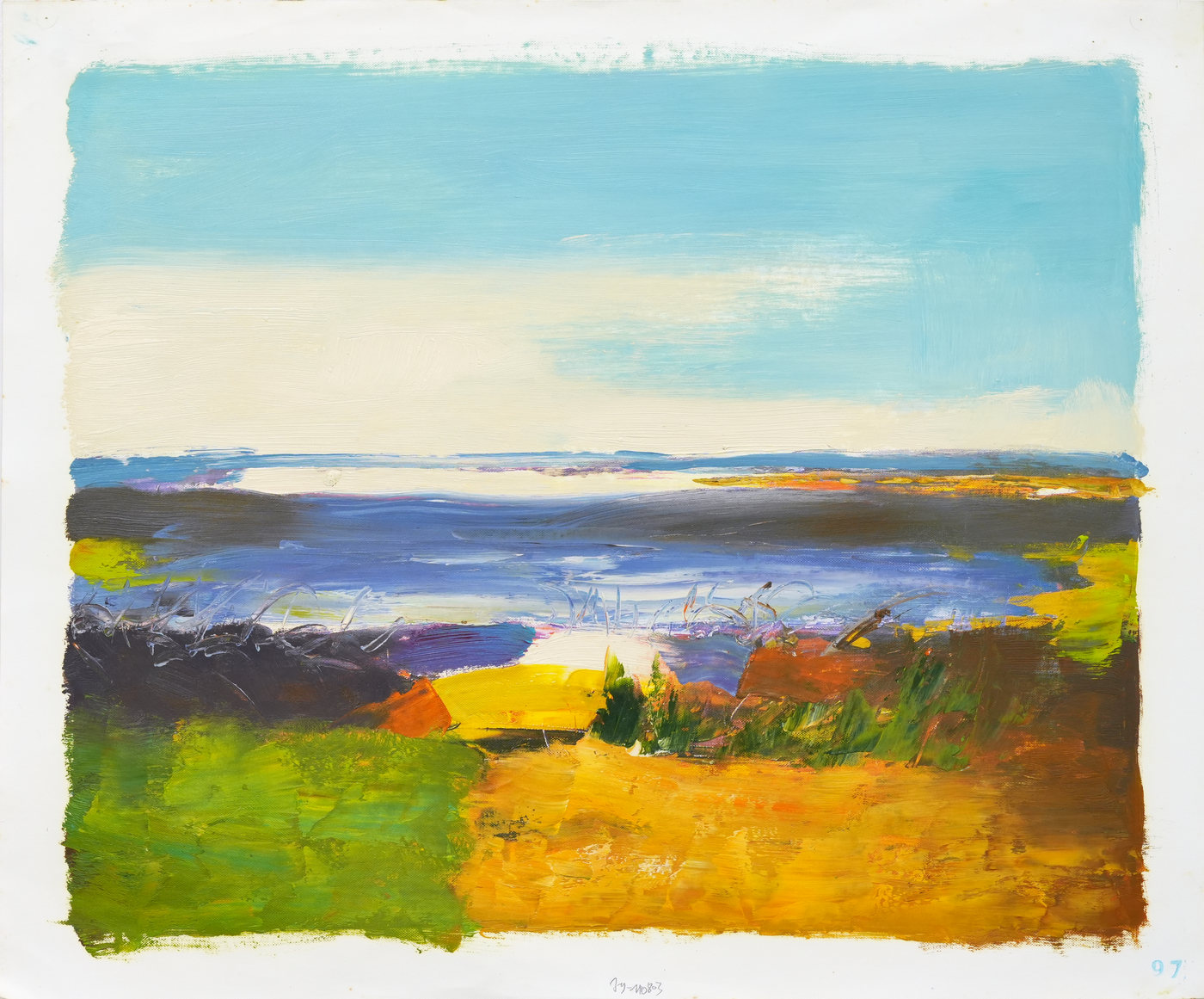 Abstract Seascape Oil Painting in Blue and Gold