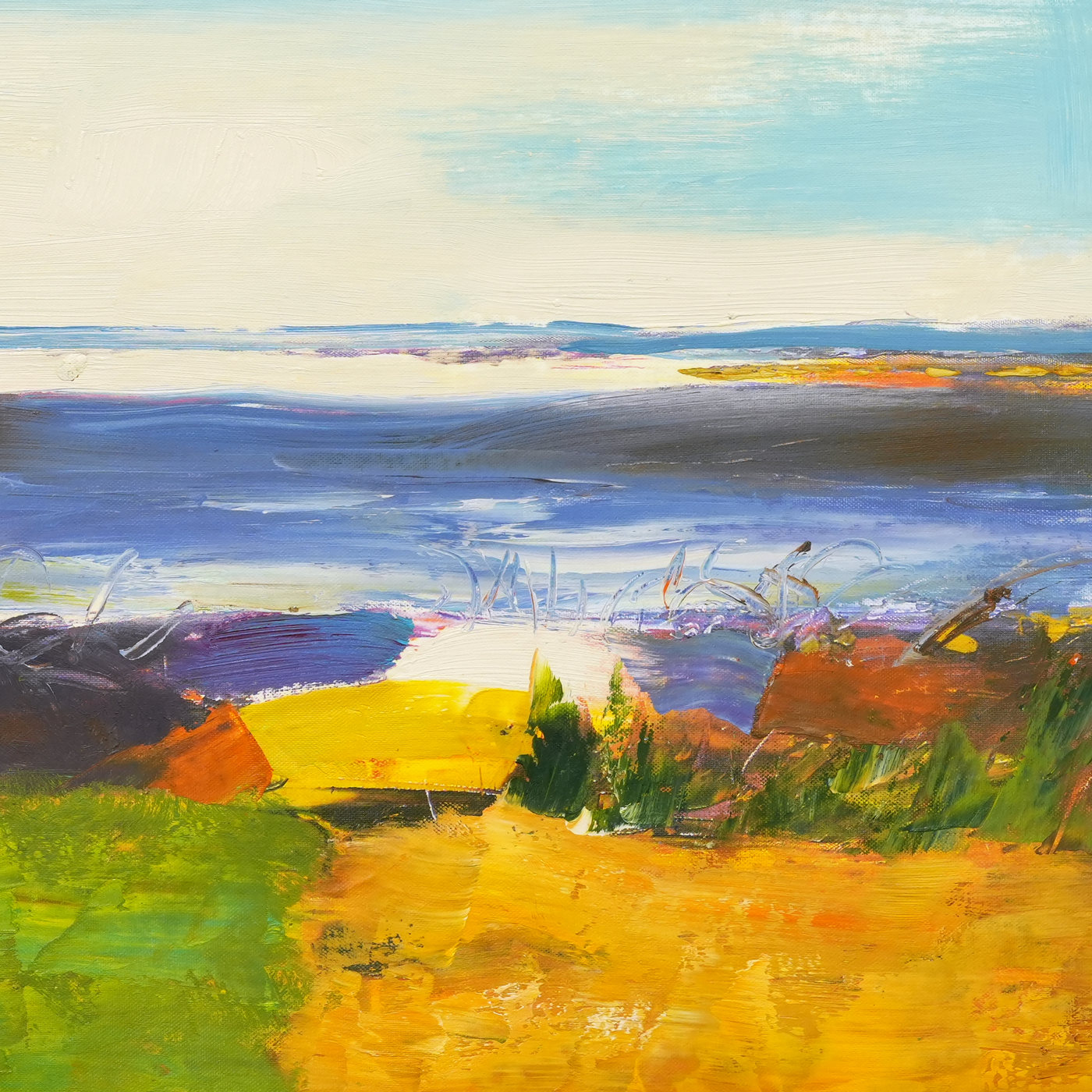 Abstract Seascape Oil Painting in Blue and Gold - Brushwork detail