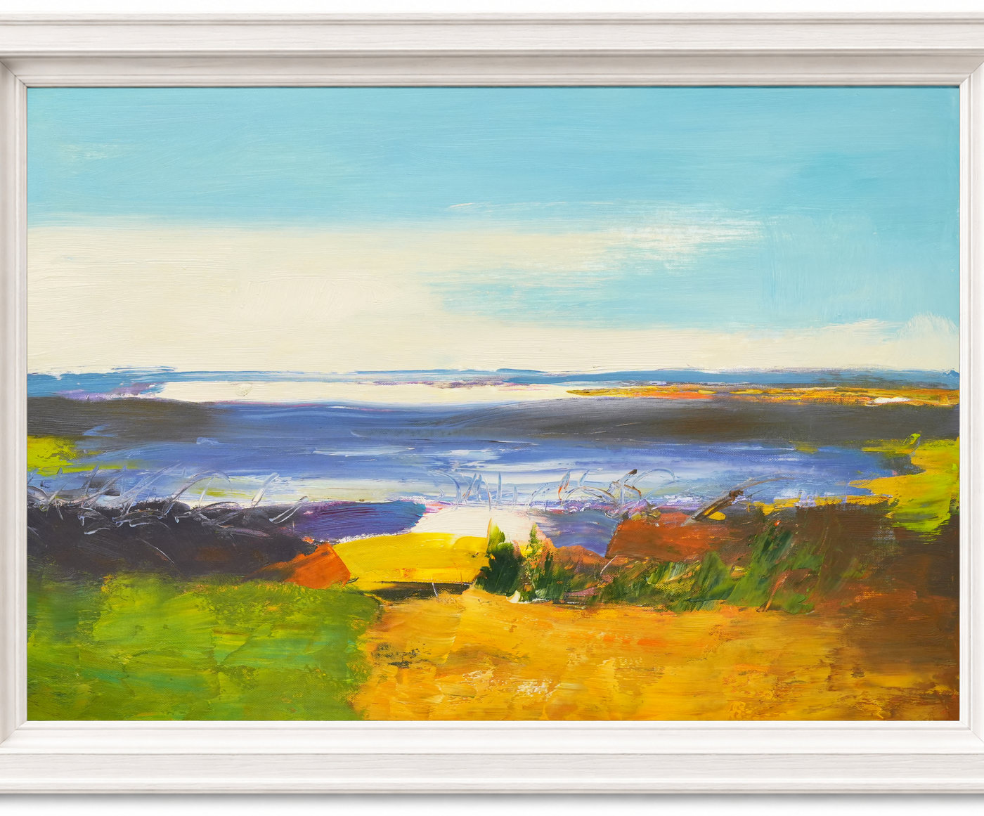 Abstract Seascape Oil Painting in Blue and Gold - Frame example