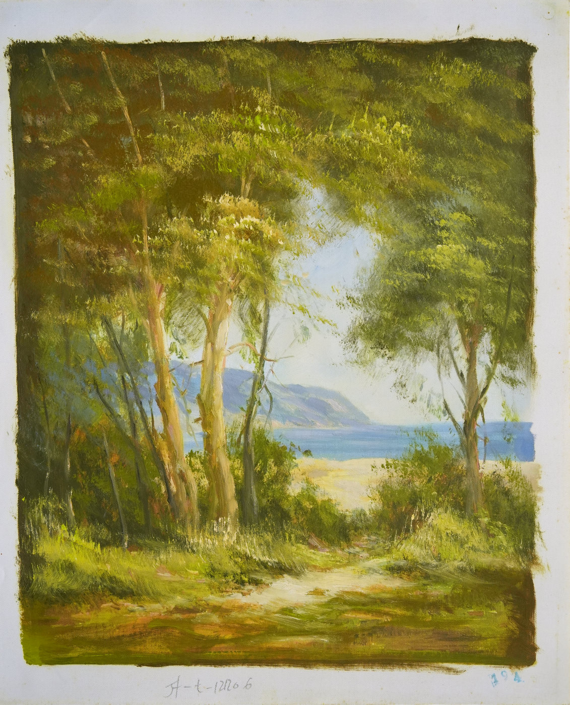 Woodland Path to the Sea Coastal Landscape Oil Painting