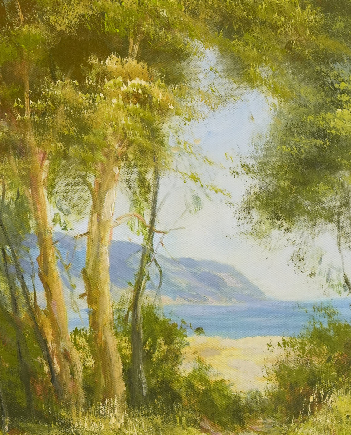 Woodland Path to the Sea Coastal Landscape Oil Painting - Brushwork detail