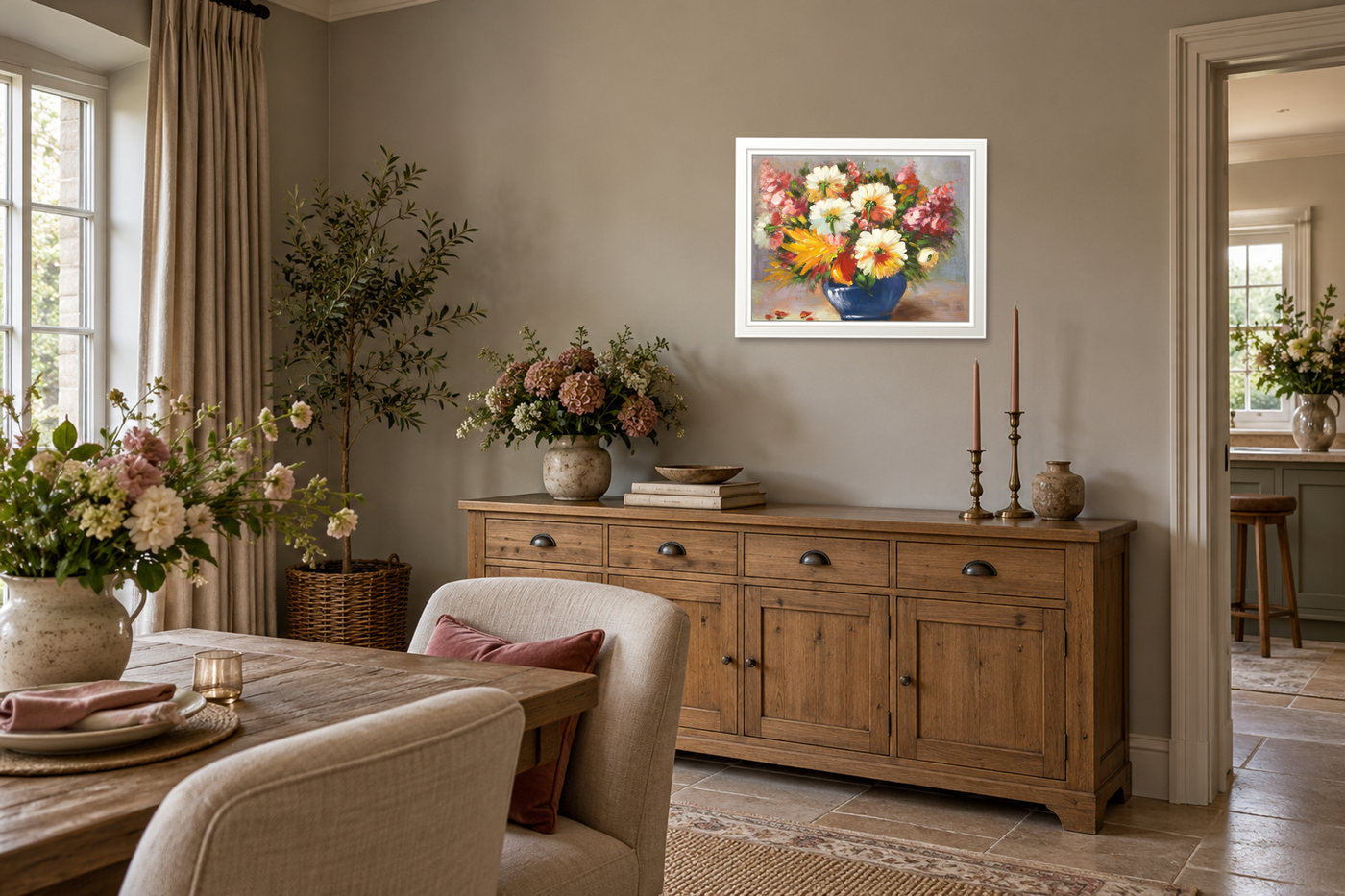 Summer Flowers in a Blue Bowl Oil Painting