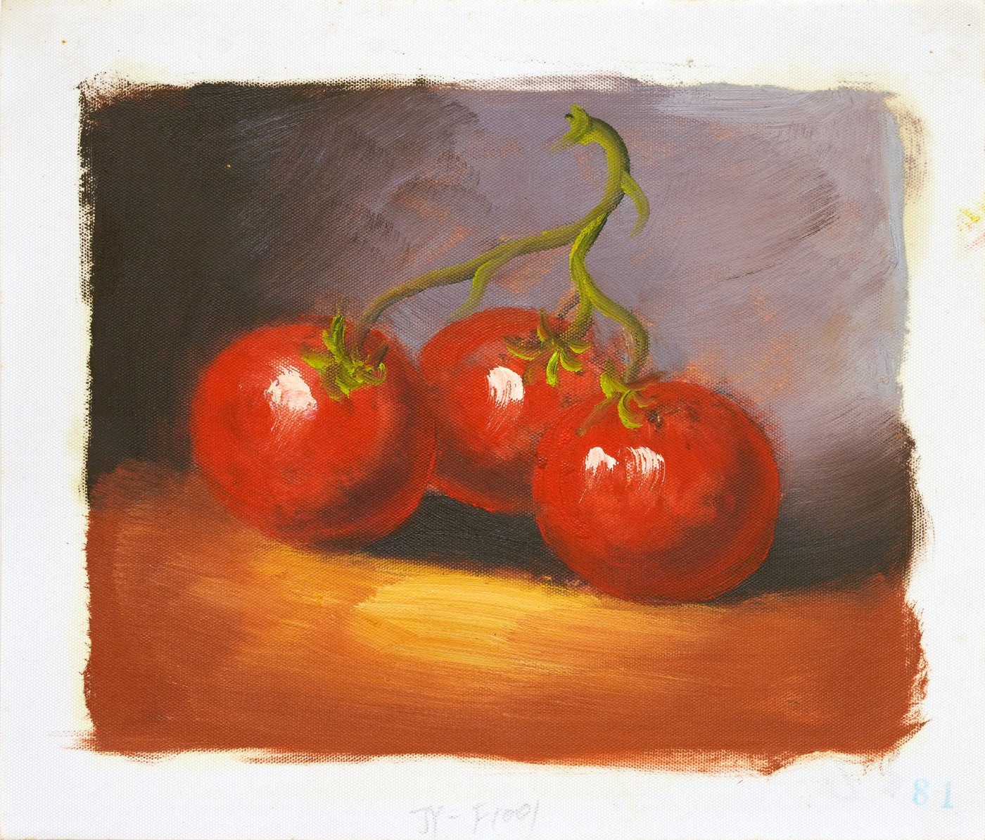 Still Life Oil Painting of Three Red Tomatoes