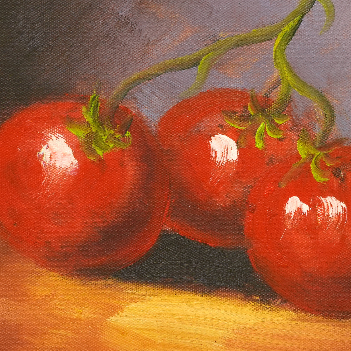Still Life Oil Painting of Three Red Tomatoes - Brushwork detail