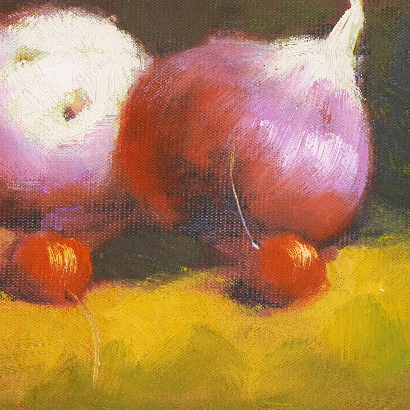 Two Red Onions Still Life Oil Painting - Brushwork detail