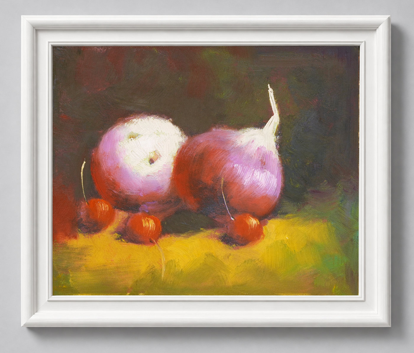 Two Red Onions Still Life Oil Painting - Frame example