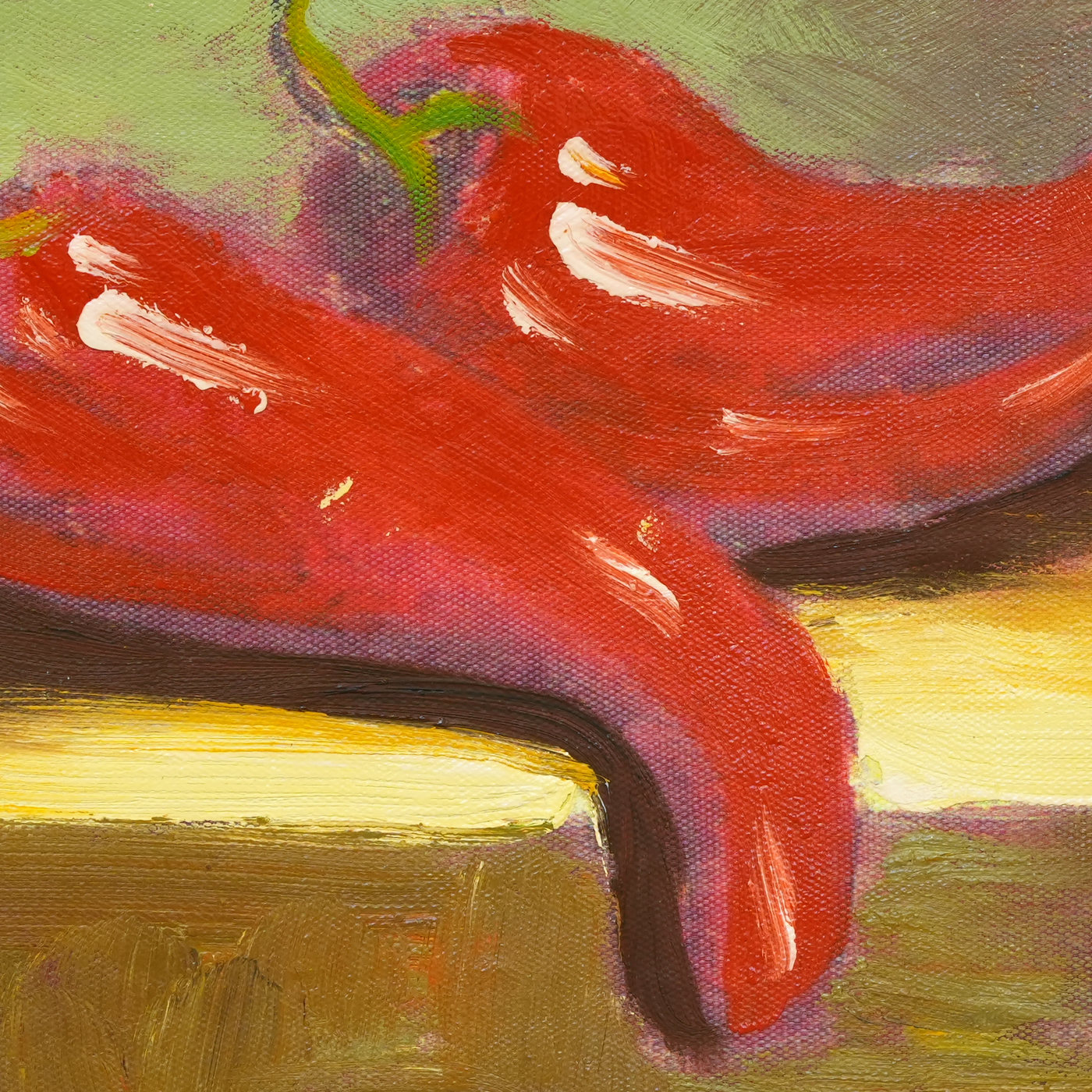 Red Chili Peppers Oil Painting for Kitchen Walls - Brushwork detail