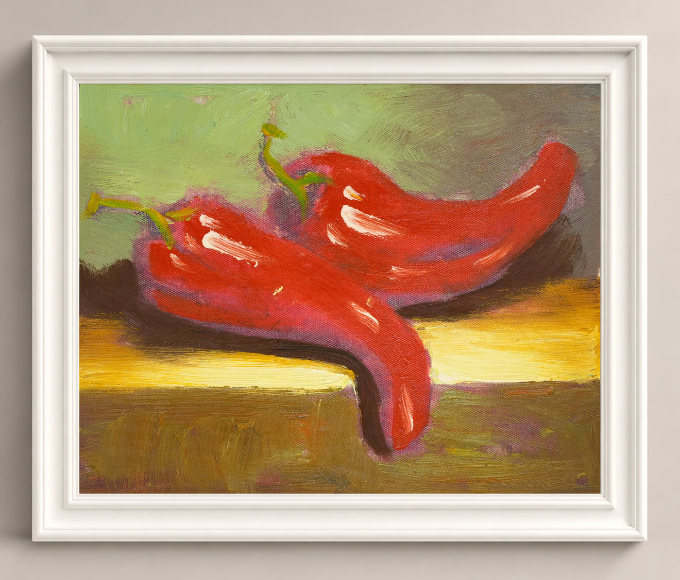 Red Chili Peppers Oil Painting for Kitchen Walls - Frame example