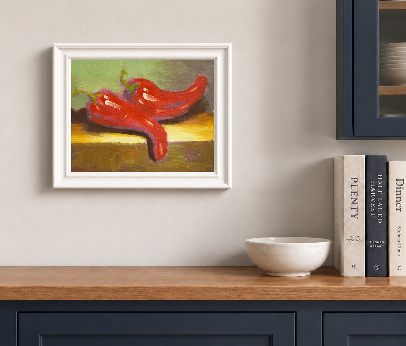 Red Chili Peppers Oil Painting for Kitchen Walls