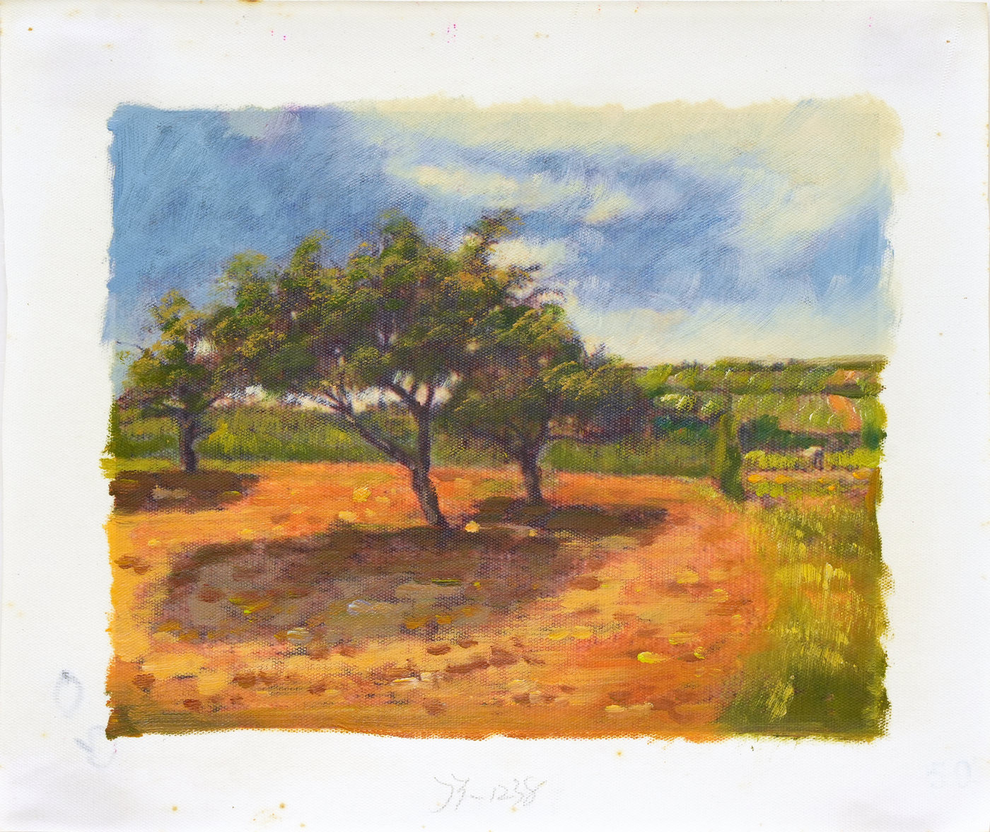 Orchard and Country Track Landscape Oil Painting