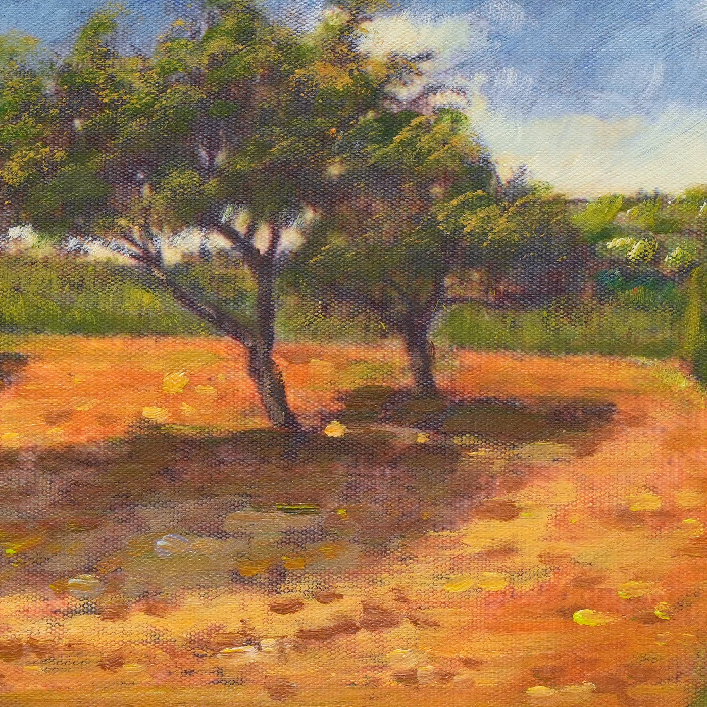 Orchard and Country Track Landscape Oil Painting - Brushwork detail