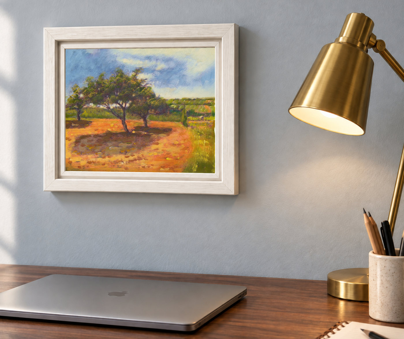 Orchard and Country Track Landscape Oil Painting