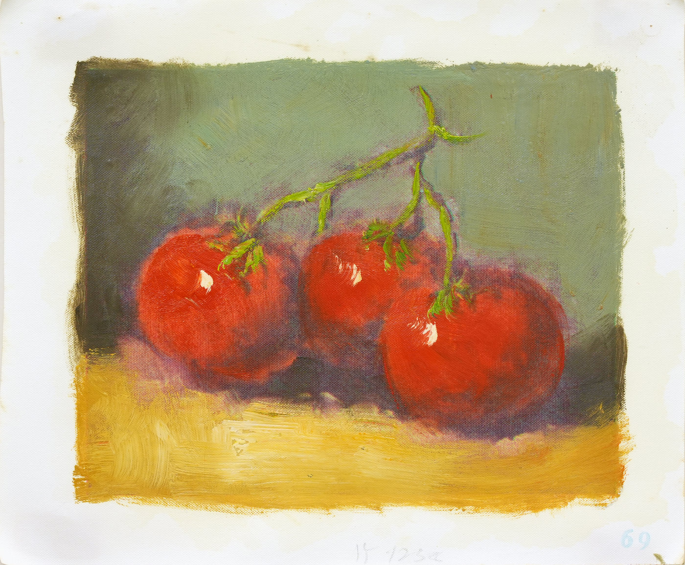 Tomato Still Life Oil Painting on a Yellow Table