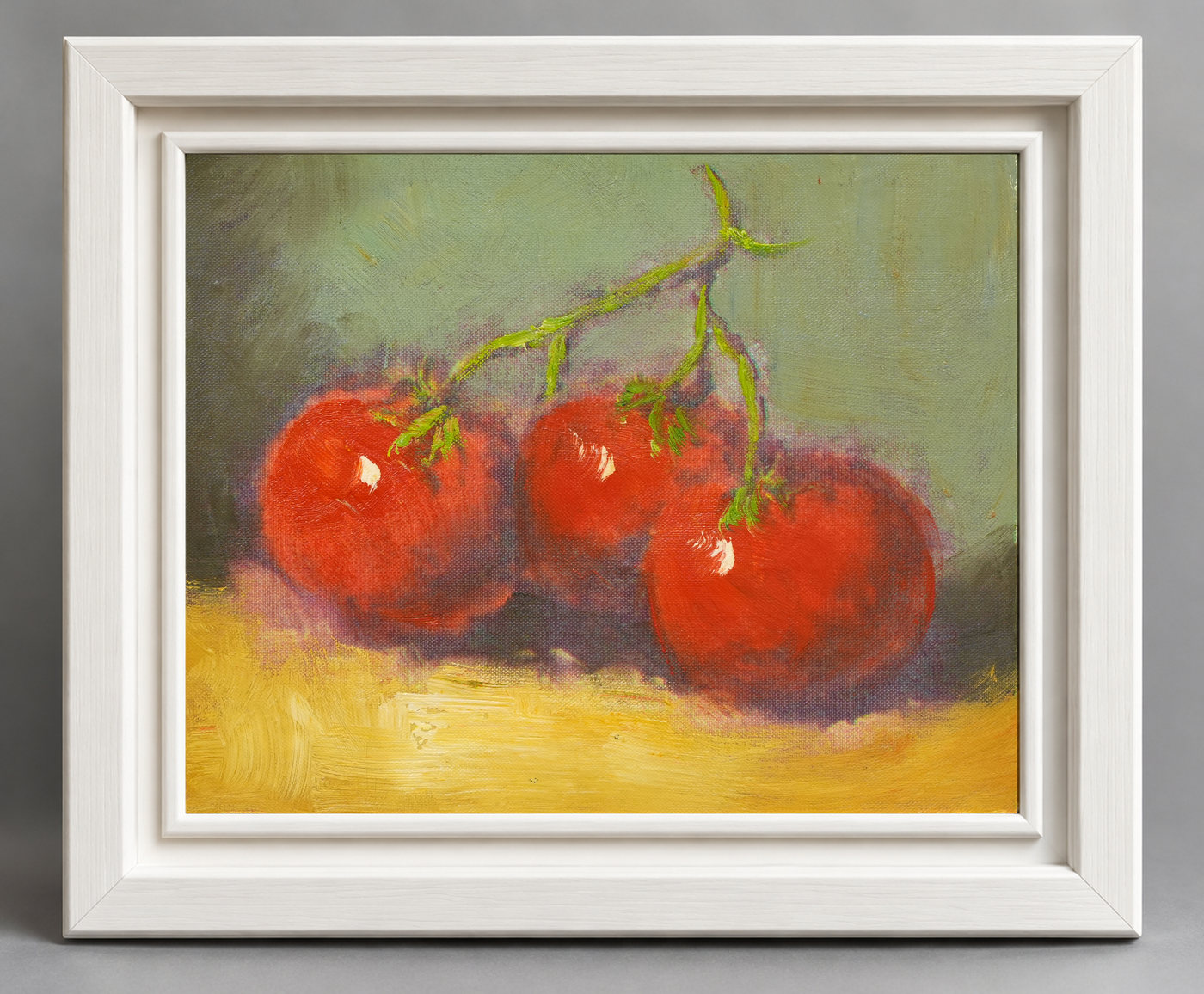 Tomato Still Life Oil Painting on a Yellow Table - Frame example