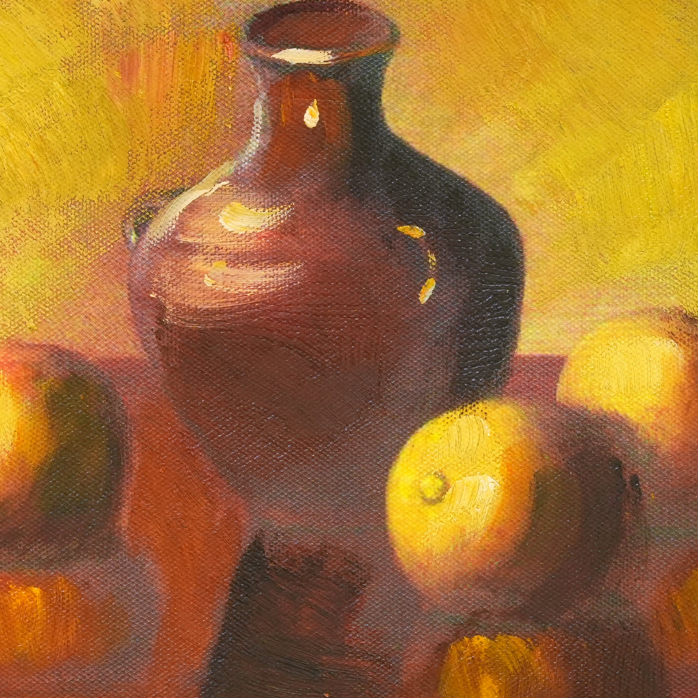 Apples and Earthenware Jug Still Life Oil Painting - Brushwork detail