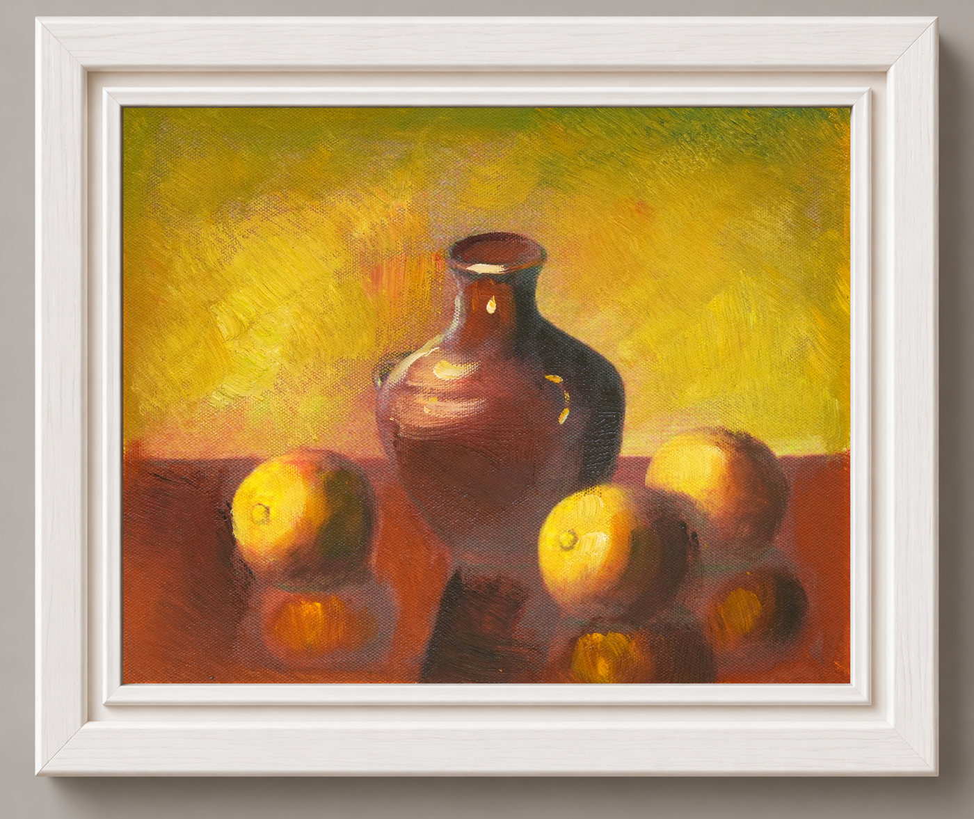 Apples and Earthenware Jug Still Life Oil Painting - Frame example