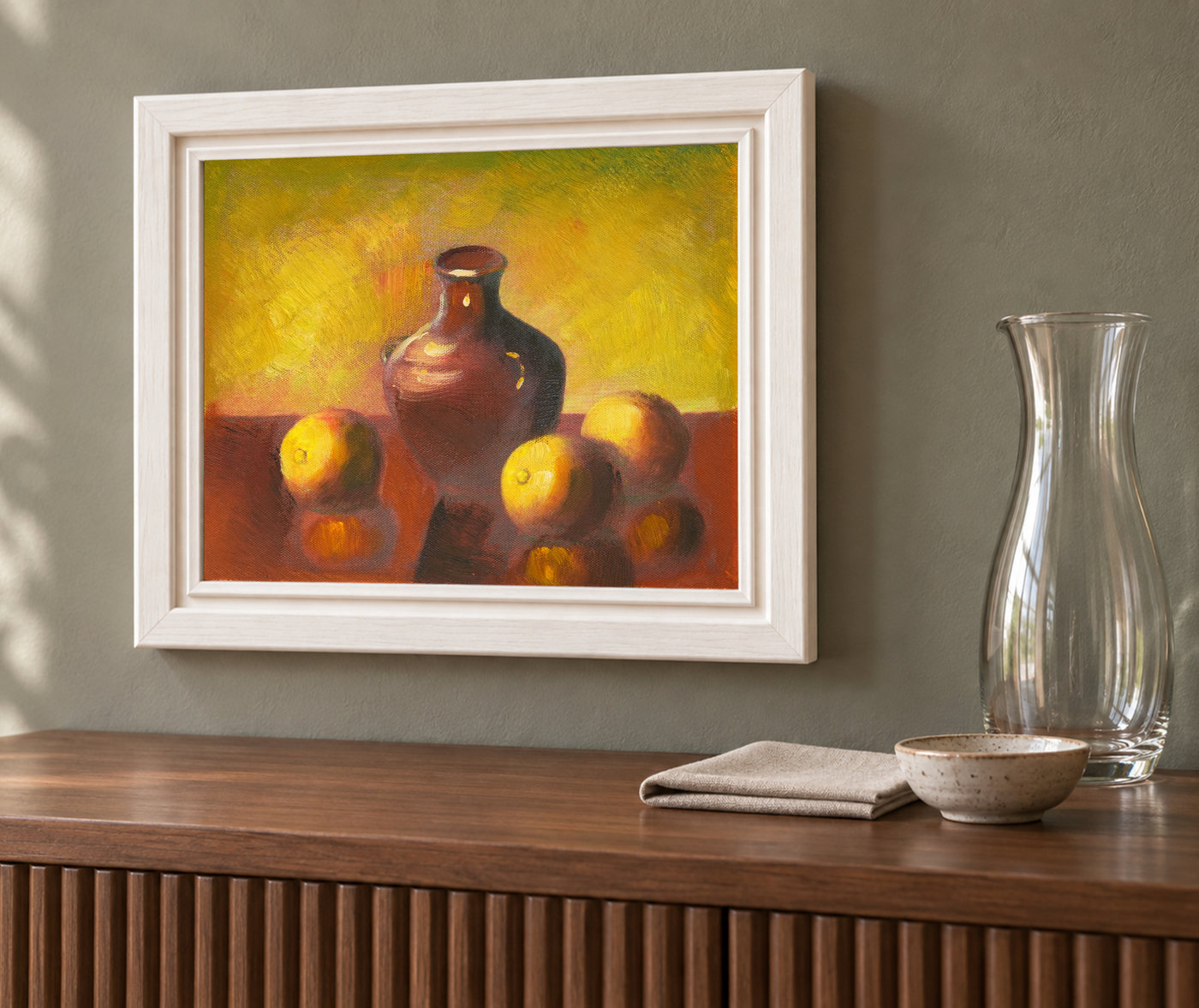 Apples and Earthenware Jug Still Life Oil Painting