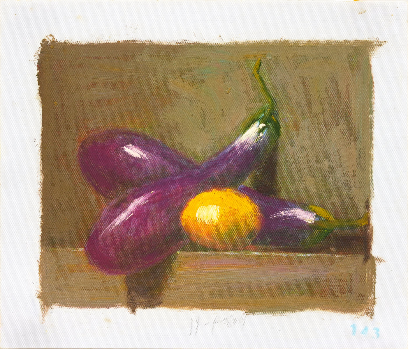 Eggplants and Lemon Still Life Oil Painting