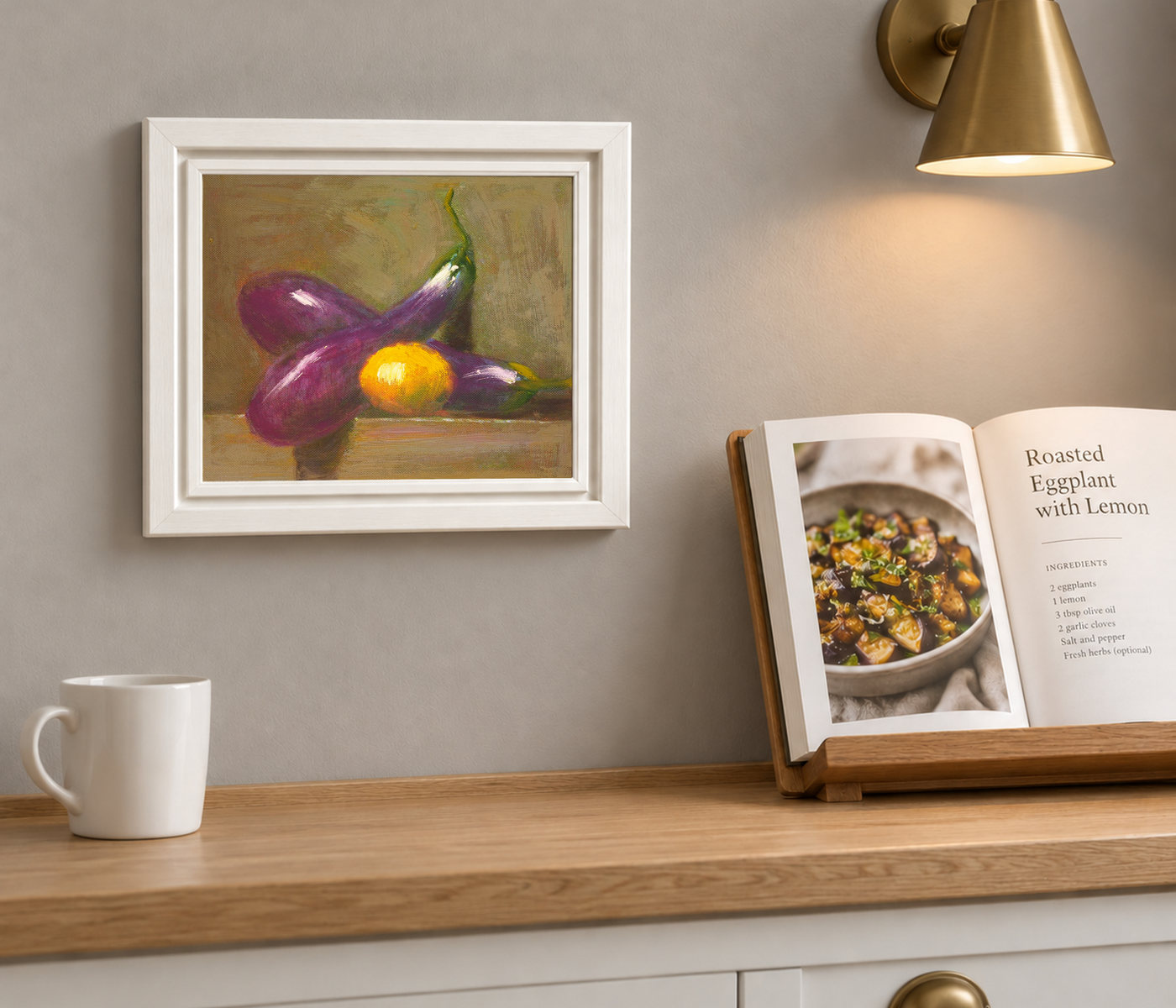 Eggplants and Lemon Still Life Oil Painting