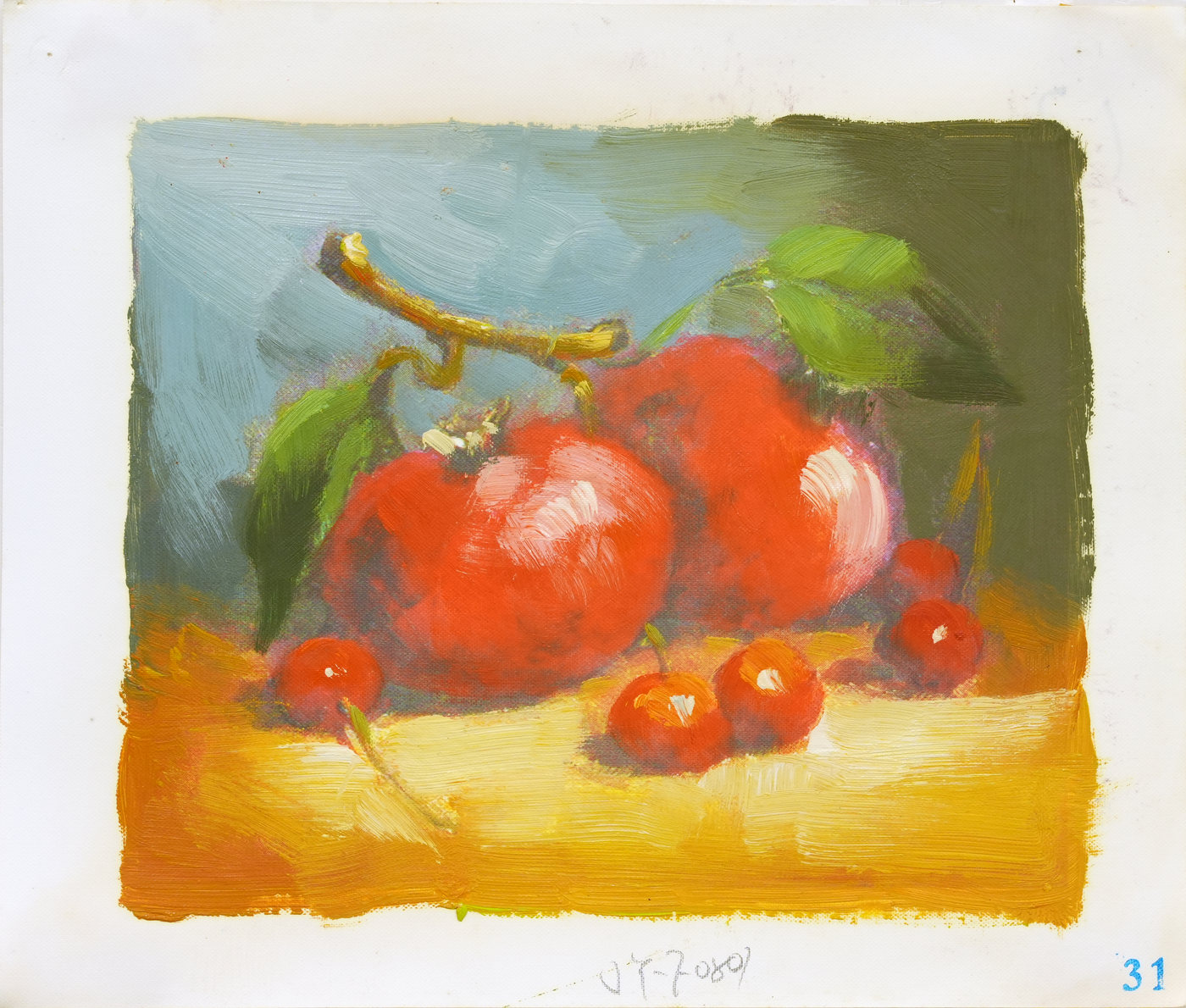 Red Fruit on a Yellow Table Still Life Oil Painting