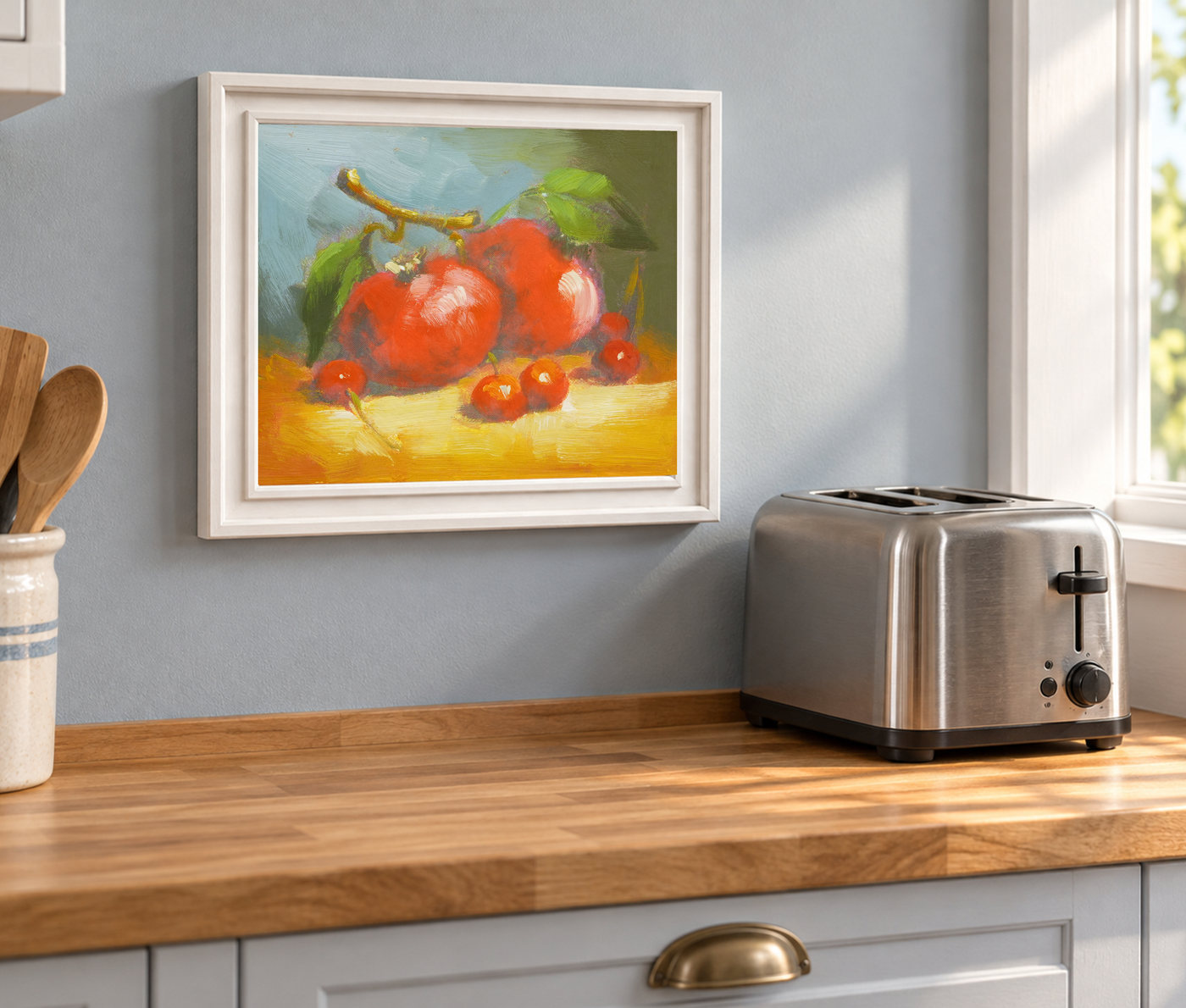 Red Fruit on a Yellow Table Still Life Oil Painting