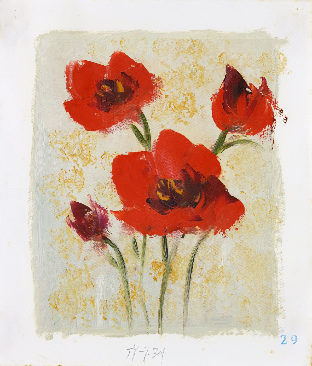 Red Poppy Bouquet Floral Oil Painting