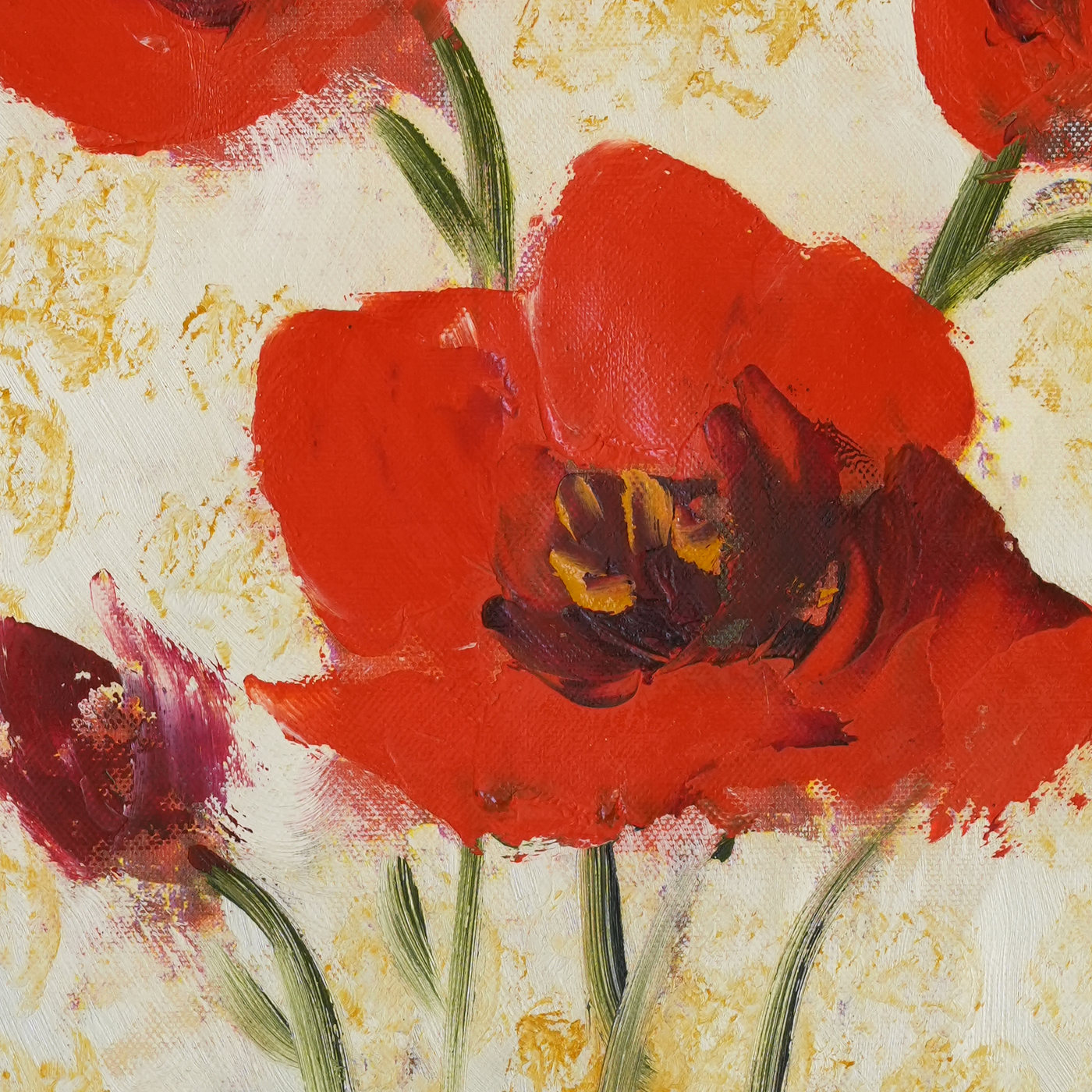 Red Poppy Bouquet Floral Oil Painting - Brushwork detail